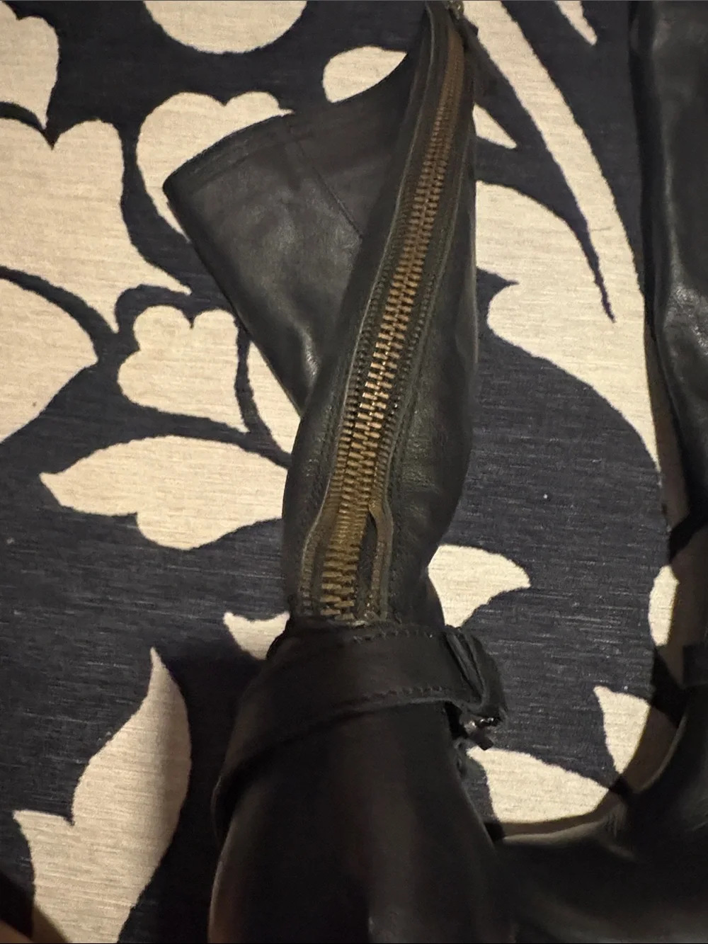 Women's Black Leather Block Heel Boots